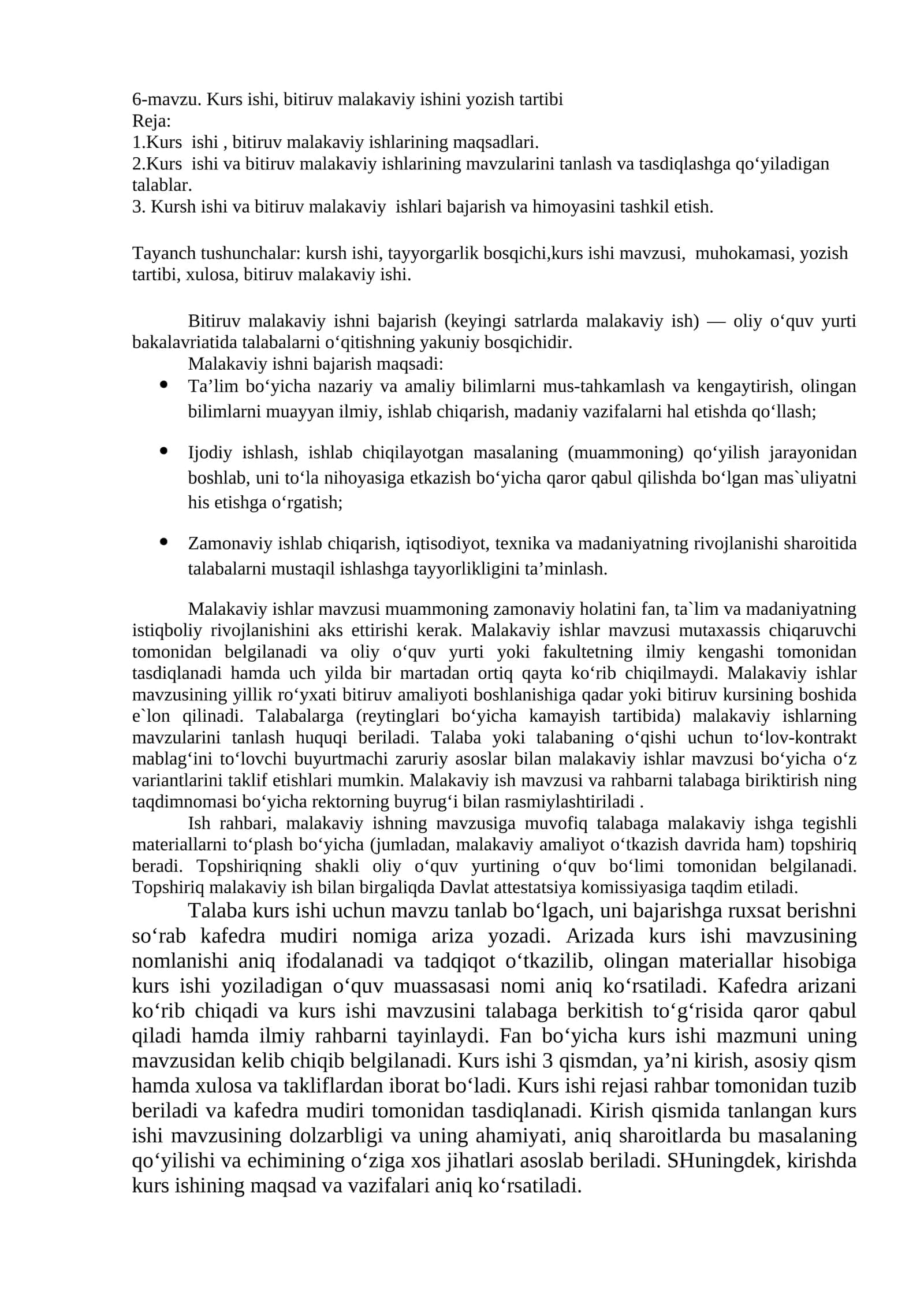 6-mavzu. Kurs ishi, bitiruv malakaviy ishini yozish tartibi 1