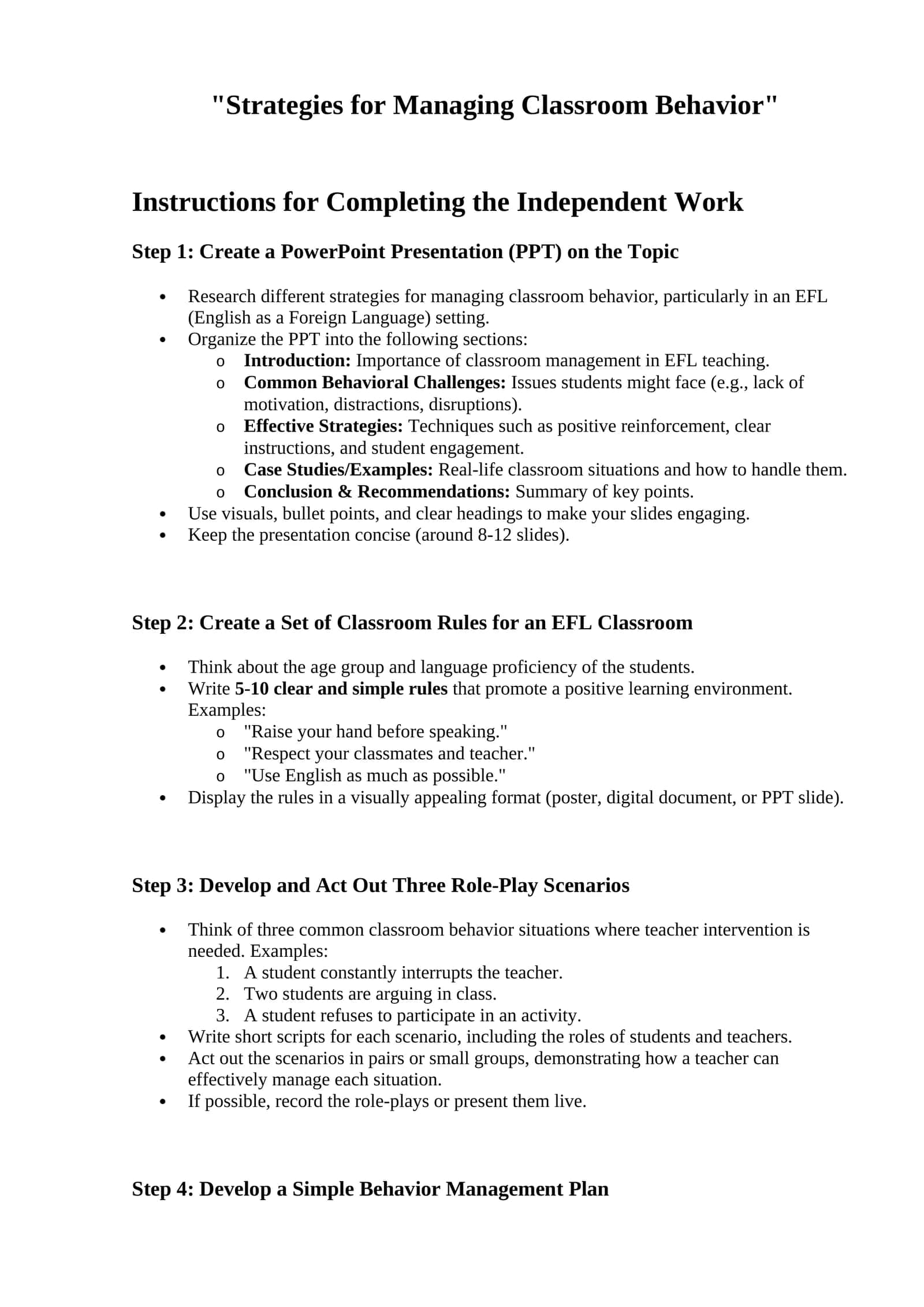 Strategies for Managing Classroom Behavior 1