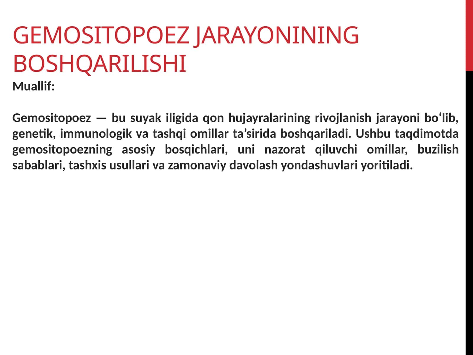 Gemositopoez Jarayonining Boshqarilishi 1