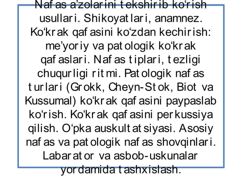 Nafasa’zolari tekshirish usullari 1