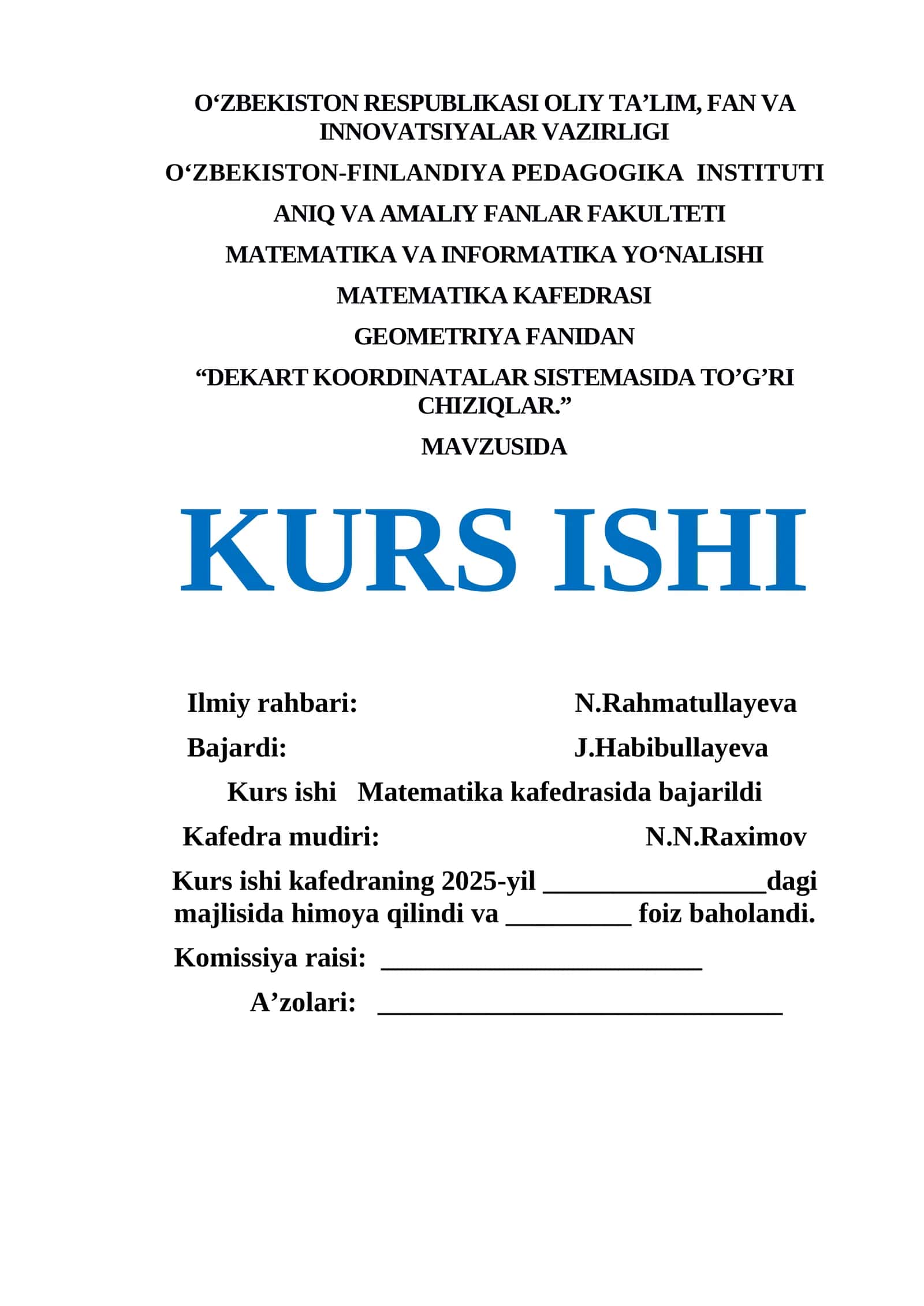 DEKART KOORDINATALAR SISTEMASIDA TO’G’RI CHIZIQLAR 1