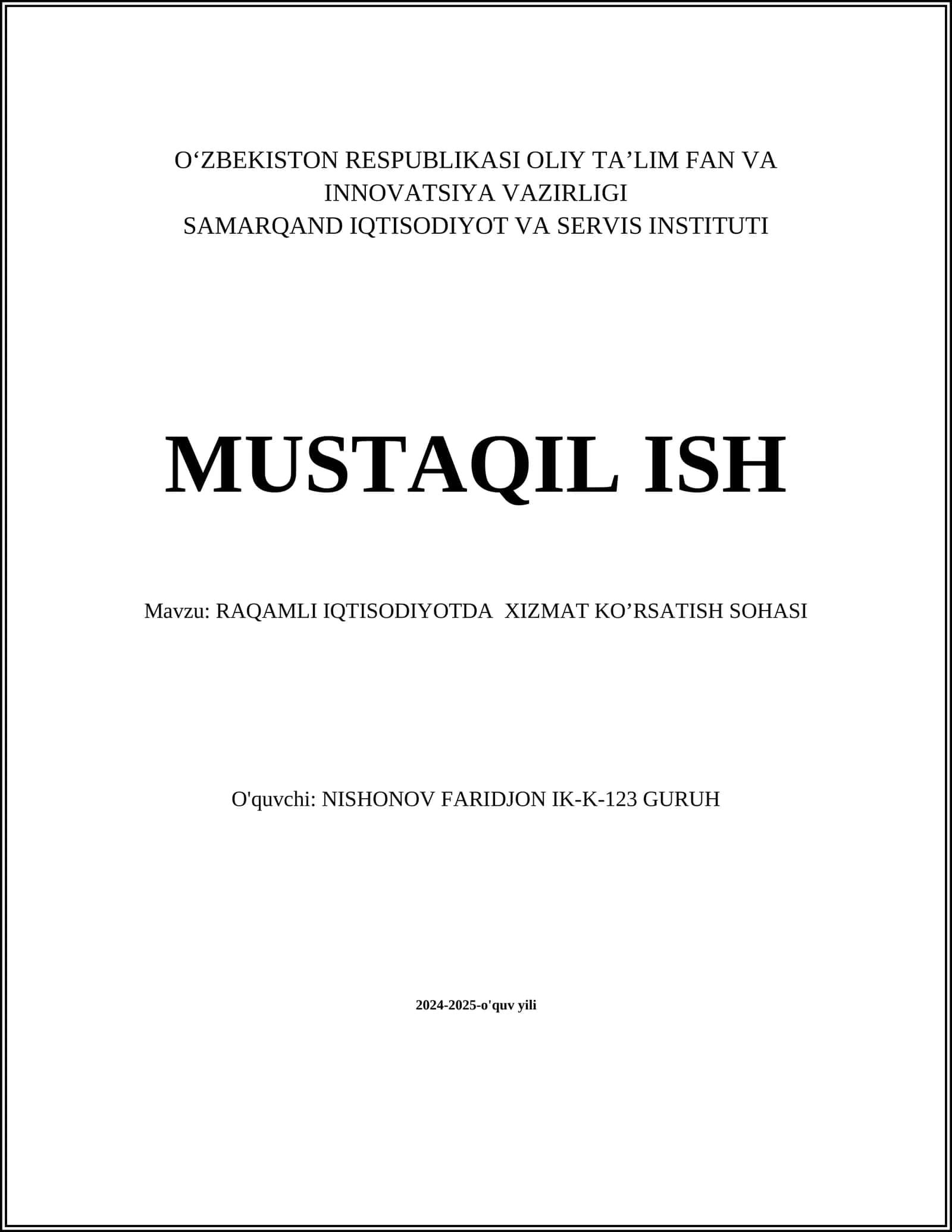 RAQAMLI IQTISODIYOTDA XIZMAT KO’RSATISH SOHASI 1