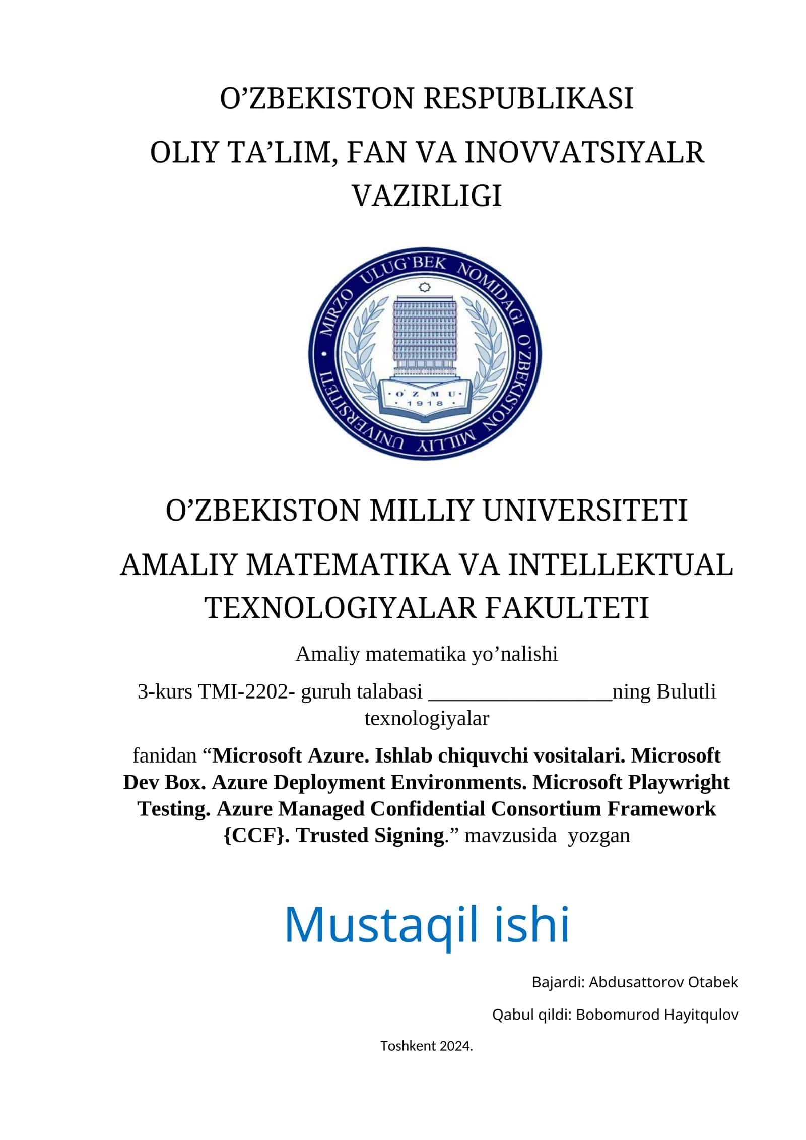 Microsoft Azure. Ishlab chiquvchi vositalari. 1
