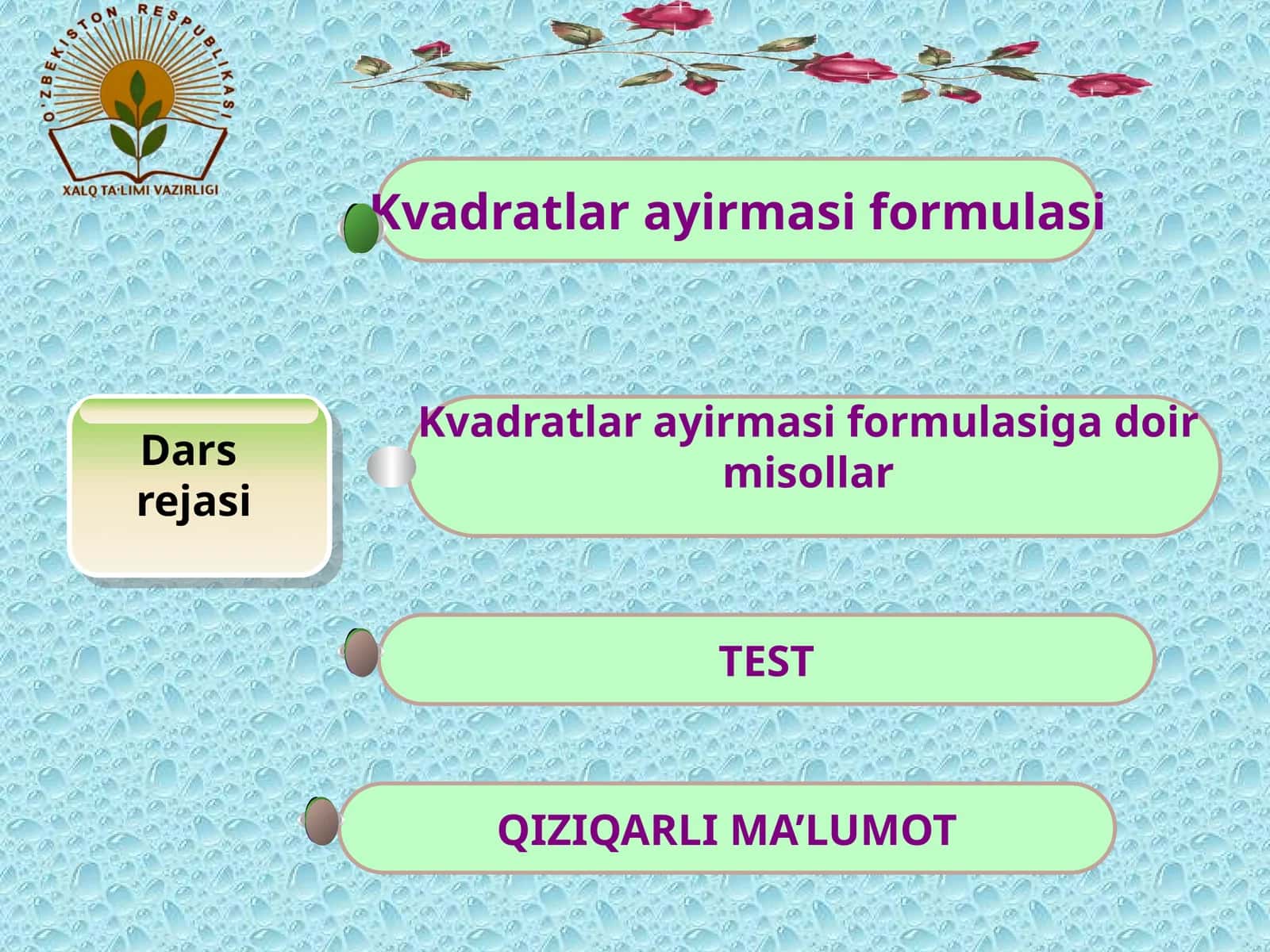 Kvadratlar ayirmasi formulasi 1