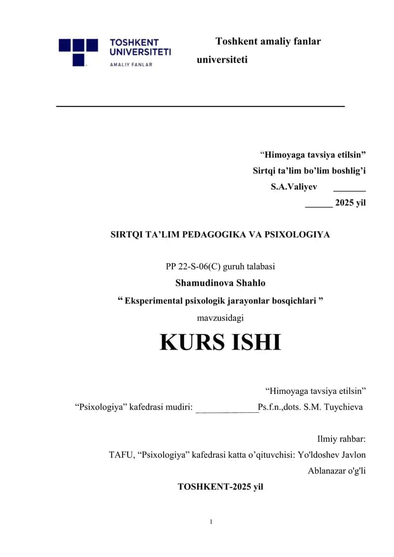 Eksperimental psixologik jarayonlar bosqichlari 1