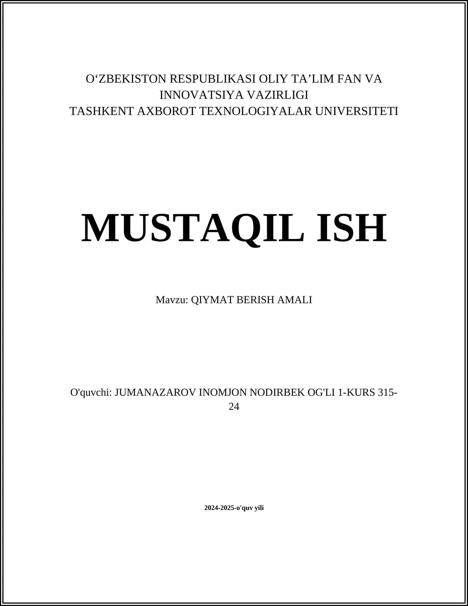 Qiymat berish amali 1
