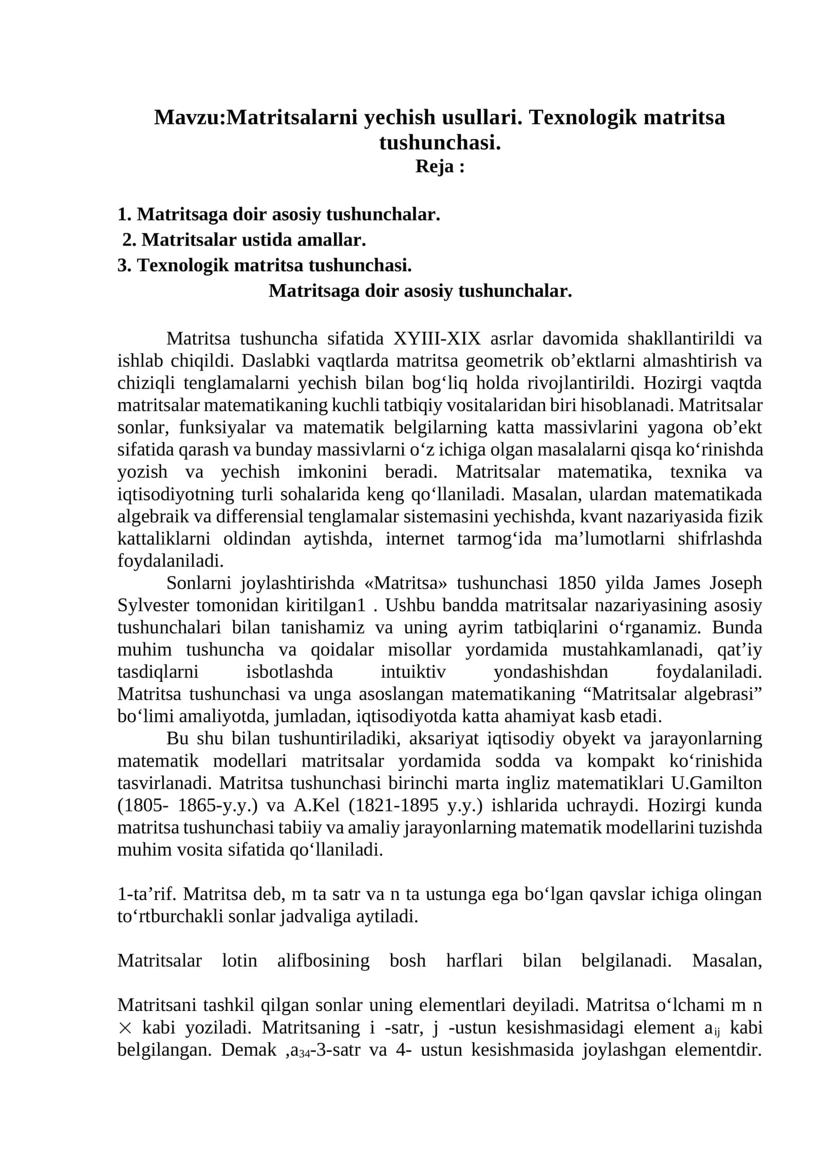 Matritsalarni yechish usullari 1