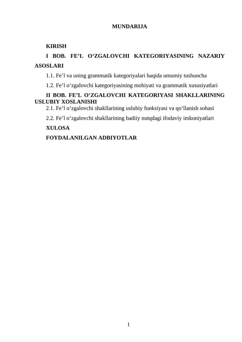 fe'l oʻzgalovchi kategoriyasi 1