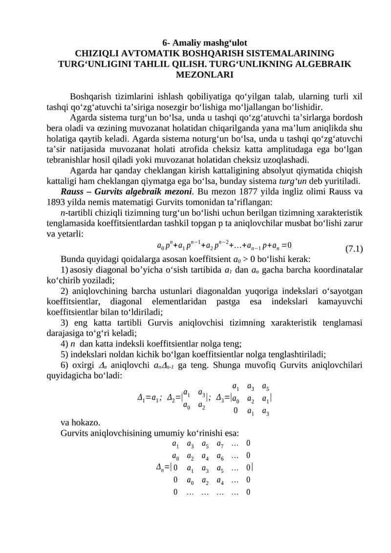 CHIZIQLI AVTOMATIK BOSHQARISH SISTEMALARI 1