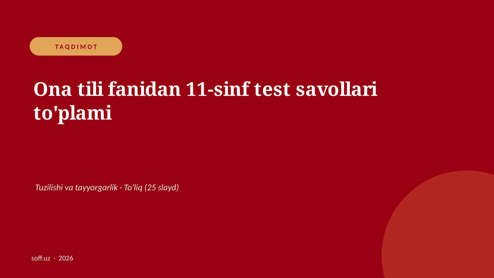 Ona tili fanidan 11-sinf test savollari to'plami 1