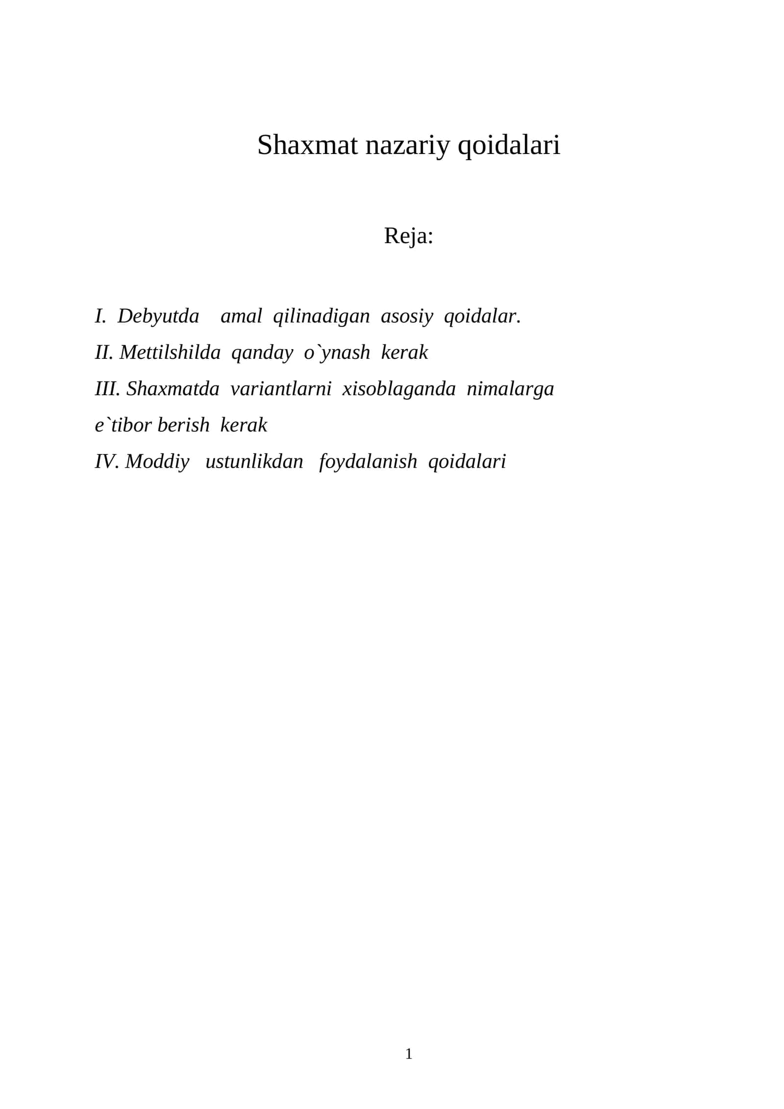 Shaxmat nazariy qoidalari 1