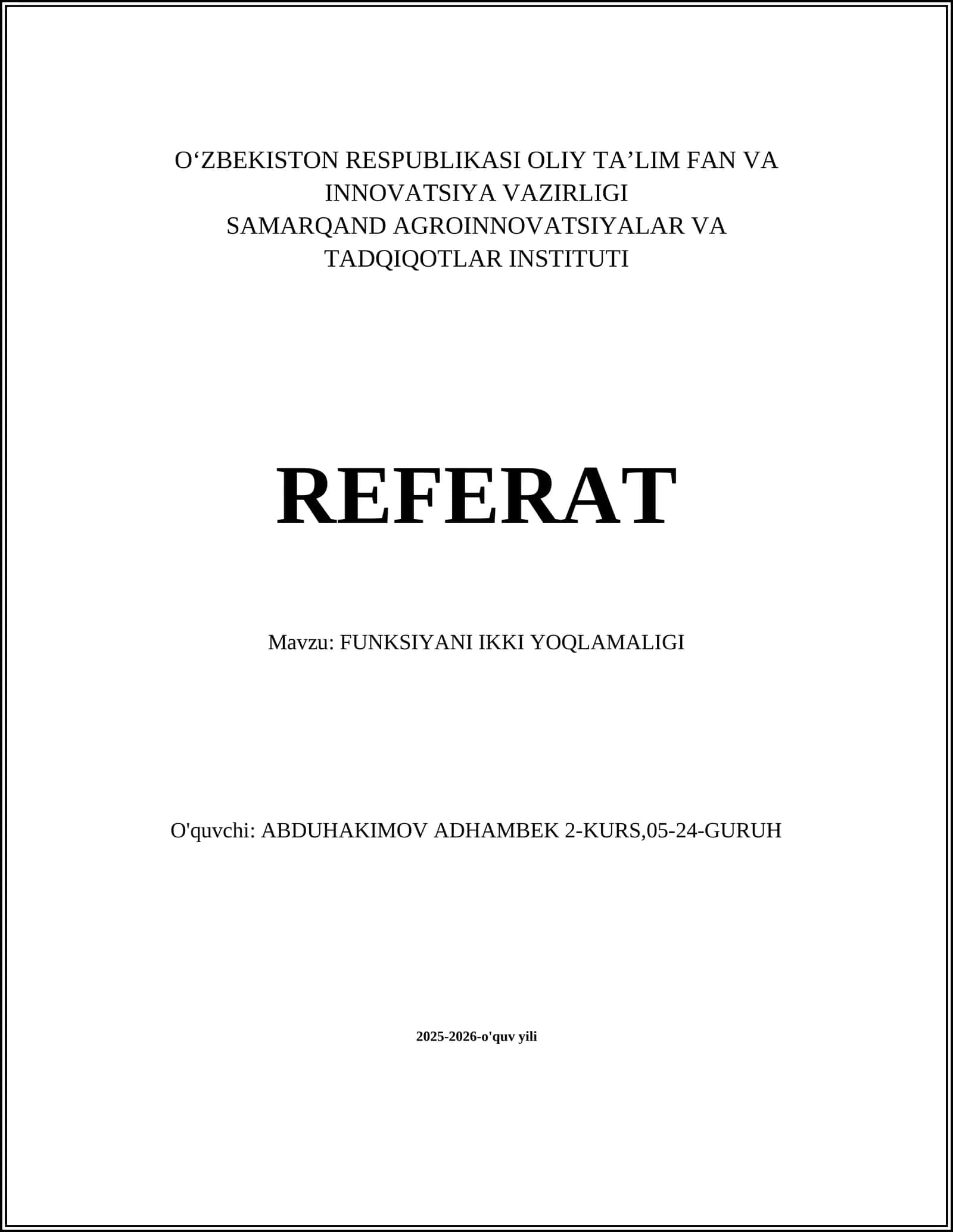 FUNKSIYANI IKKI YOQLAMALIGI 1
