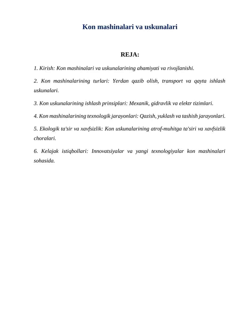 Kon mashinalari va uskunalari 1