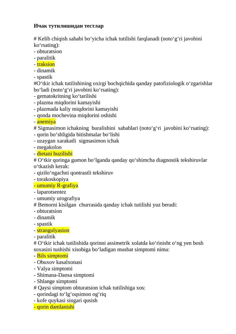 Ичак тутилишидан тестлар 1