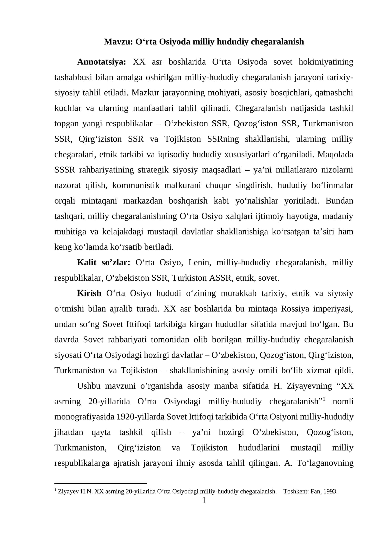 O‘rta Osiyoda milliy hududiy chegaralanish 1