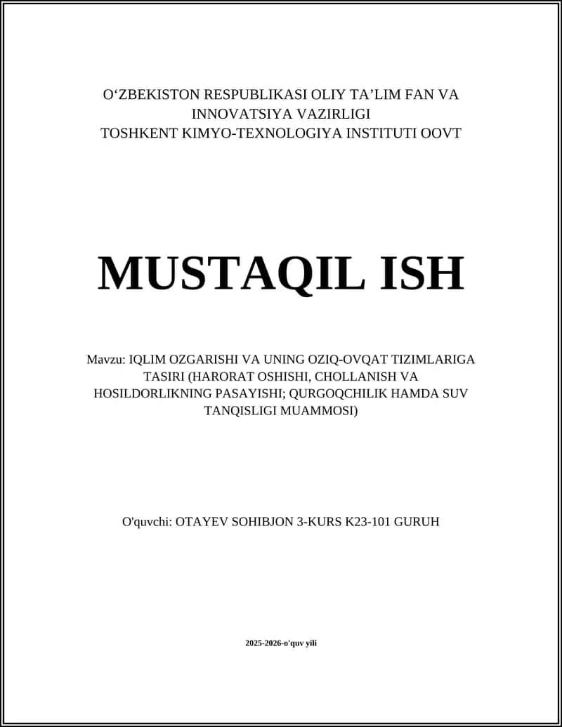 IQLIM OZGARISHI VA UNING OZIQ-OVQAT TIZIMLARIGA TASIRI 1