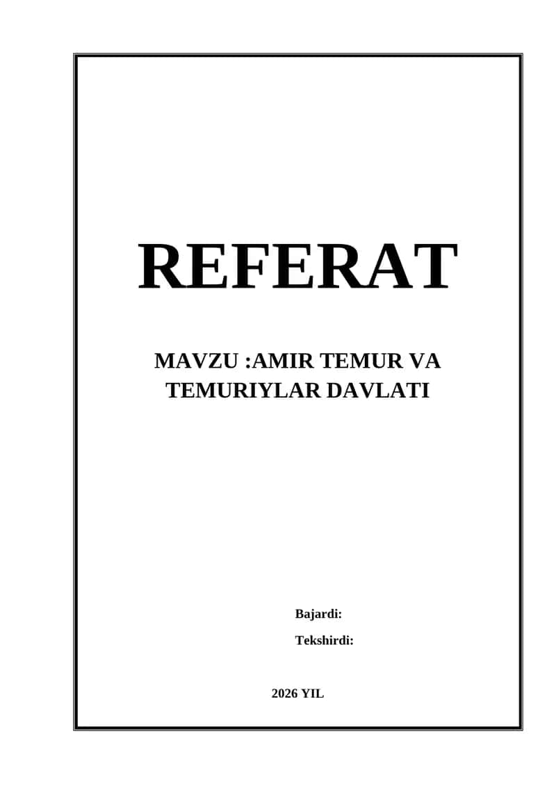 Amir Temur va Temuriylar davlati referat 1