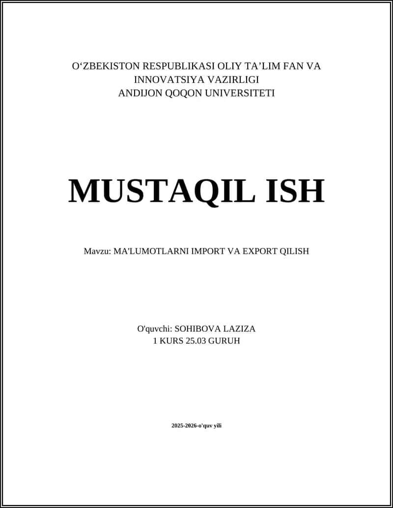 Ma'lumotlarni Import va Export Qilish 1