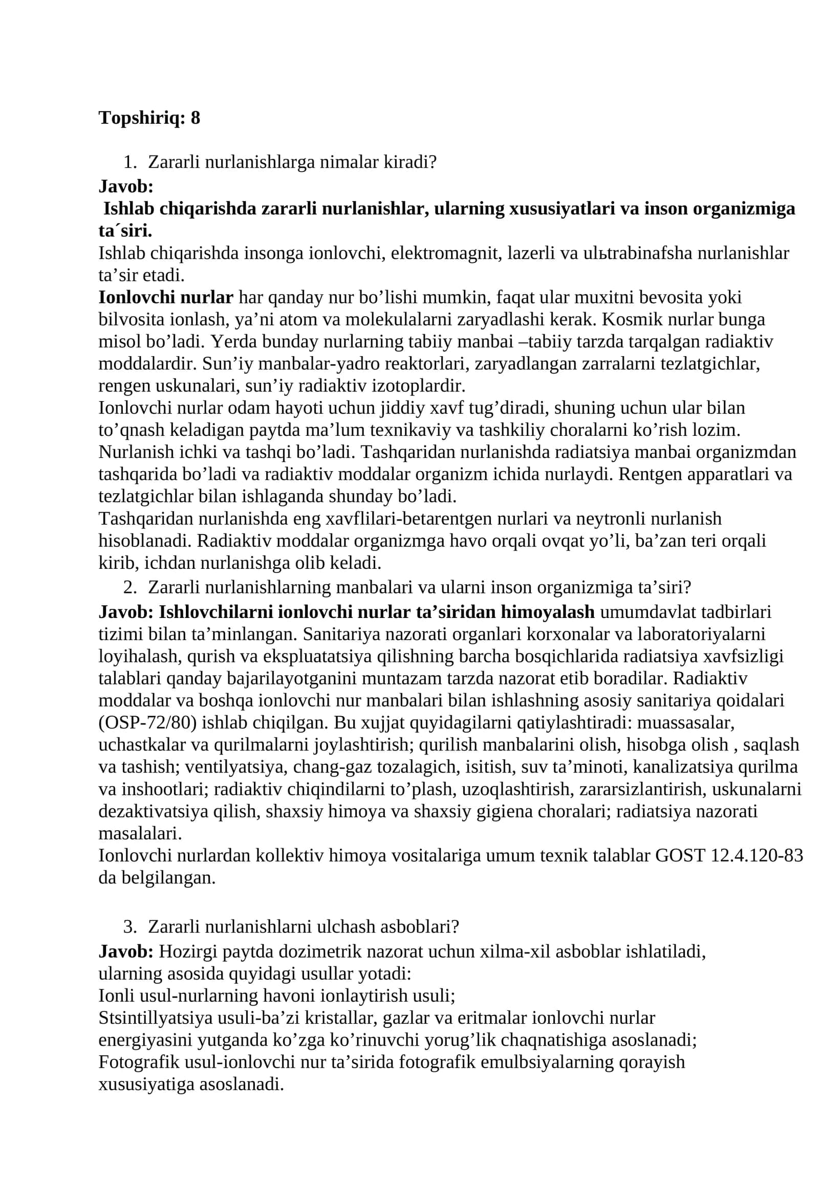 Zararli nurlanishlar ta'siri 1