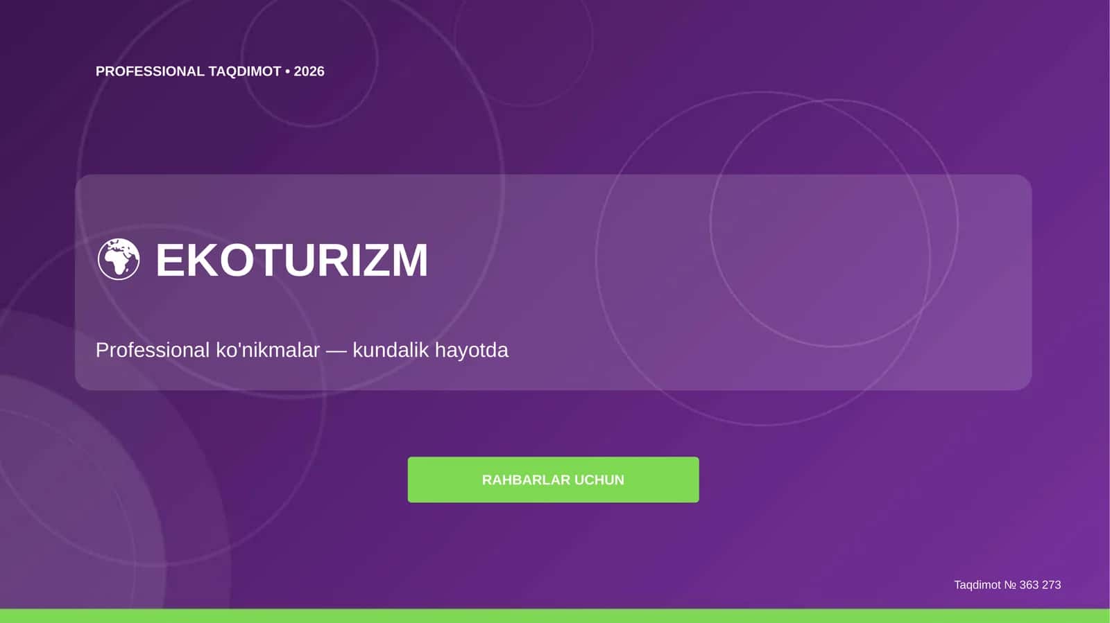 Ekoturizm: Professional ko'nikmalar 1