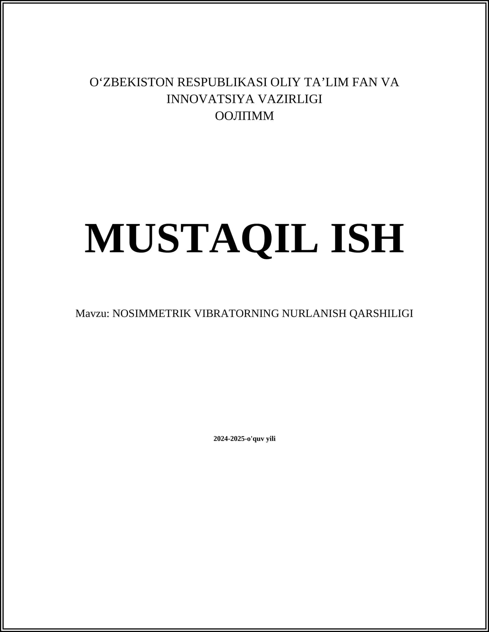 NOSIMMETRIK VIBRATORNING NURLANISH QARSHILIGI 1
