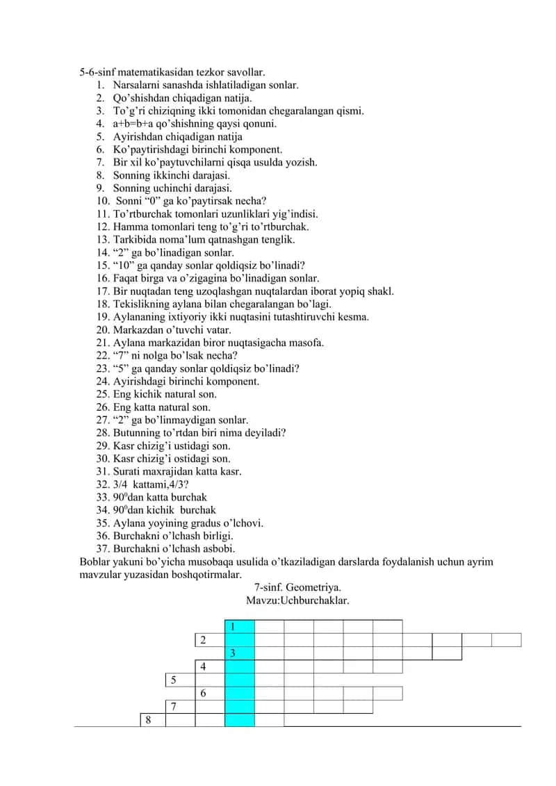test matematika 5-sinf 1