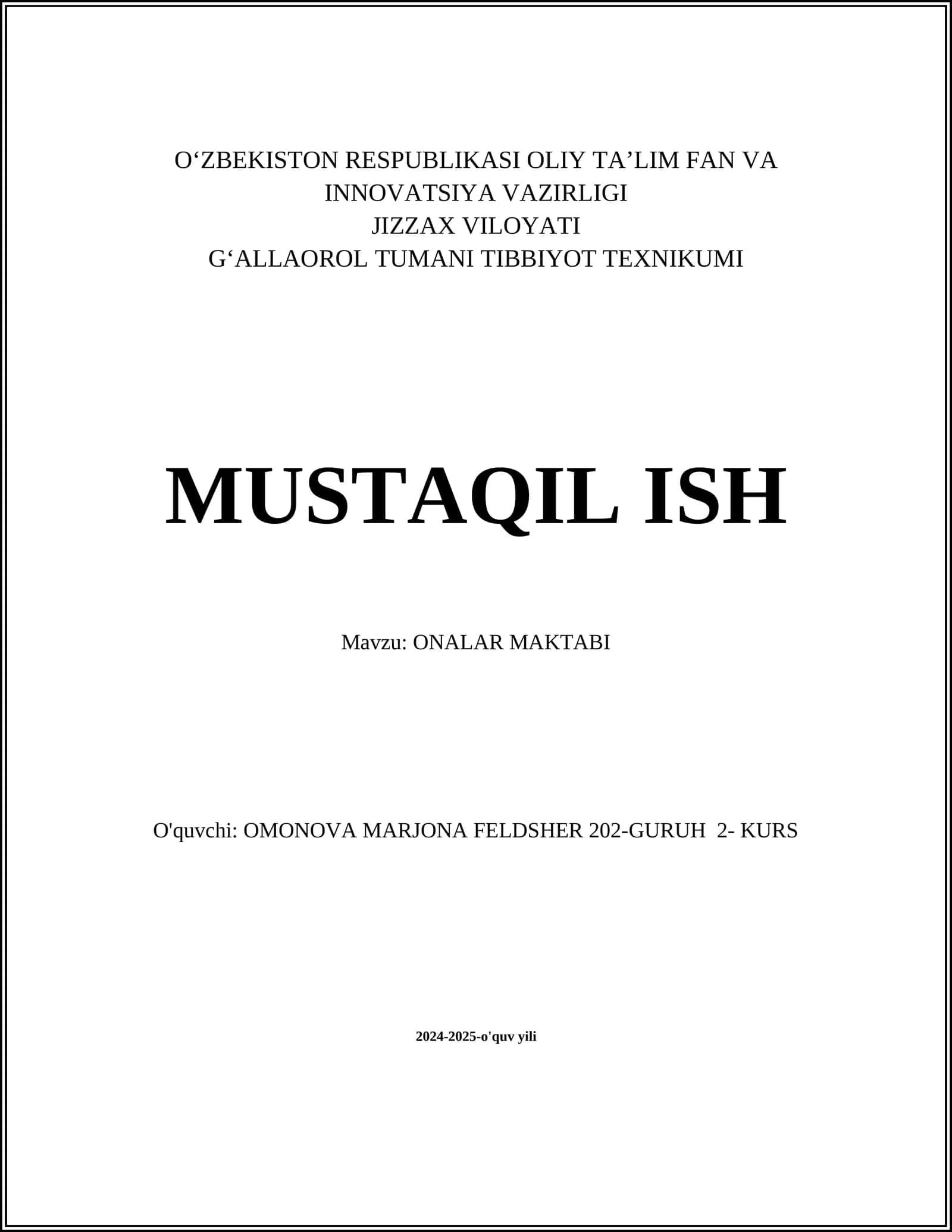 ONALAR MAKTABI 1