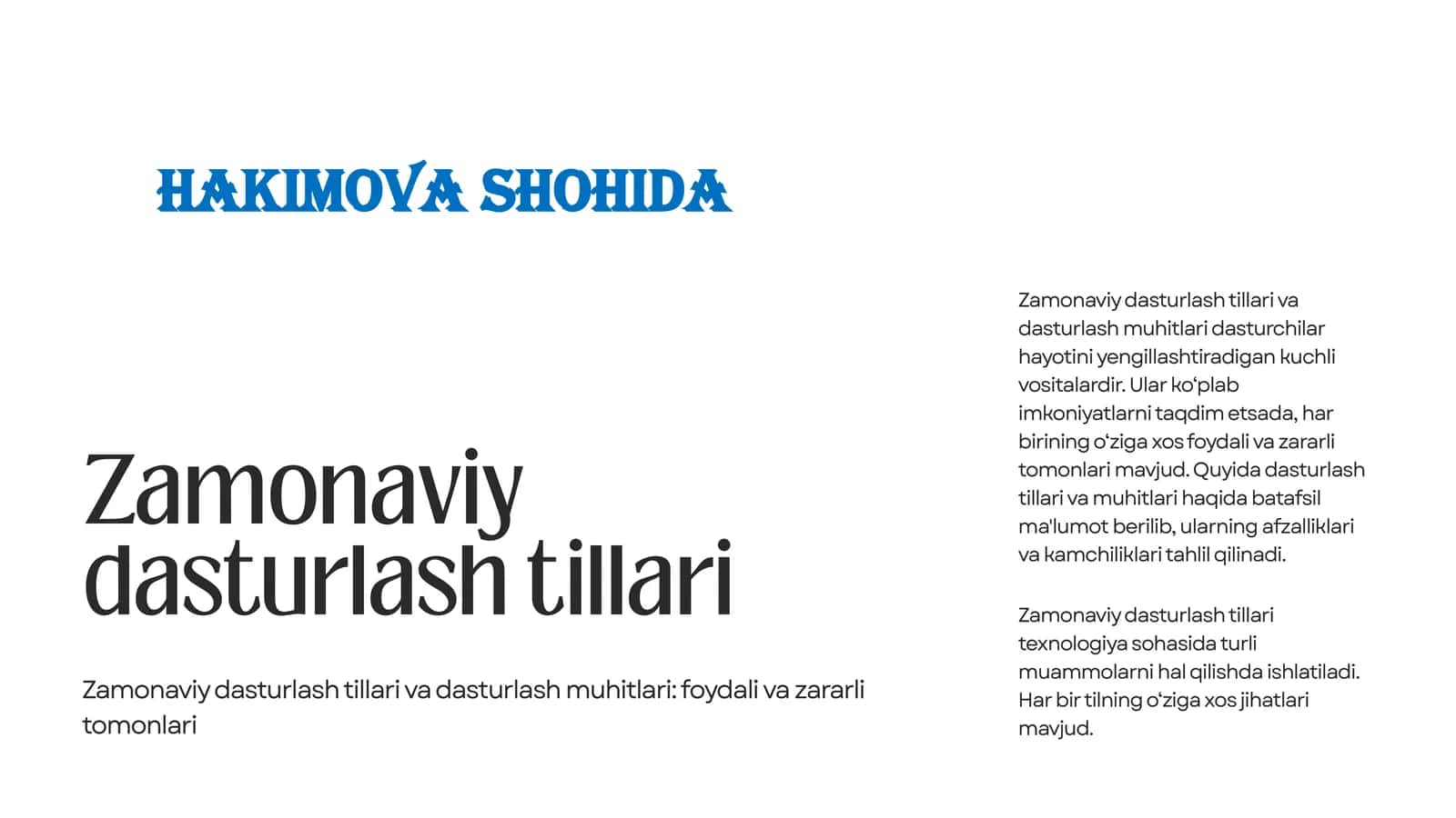 Zamonaviy dasturlash tillari 1