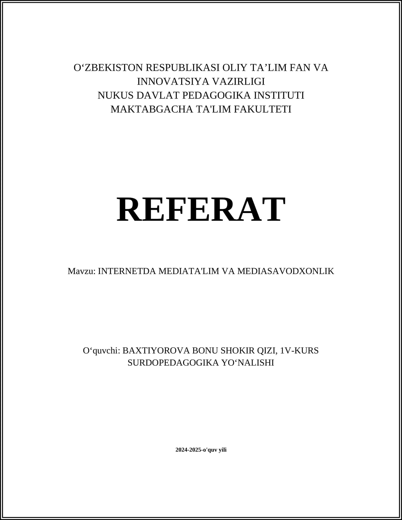 INTERNETDA MEDIATA'LIM VA MEDIASAVODXONLIK 1