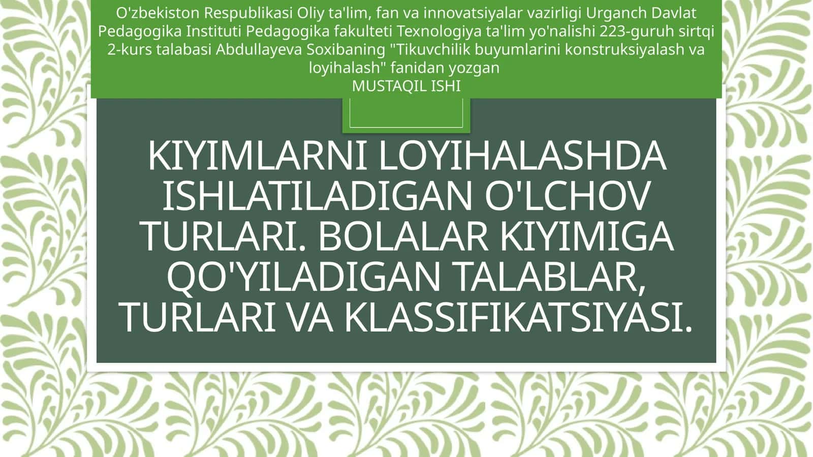 Kiyimlar Nihoyati va O'lchamlari 1