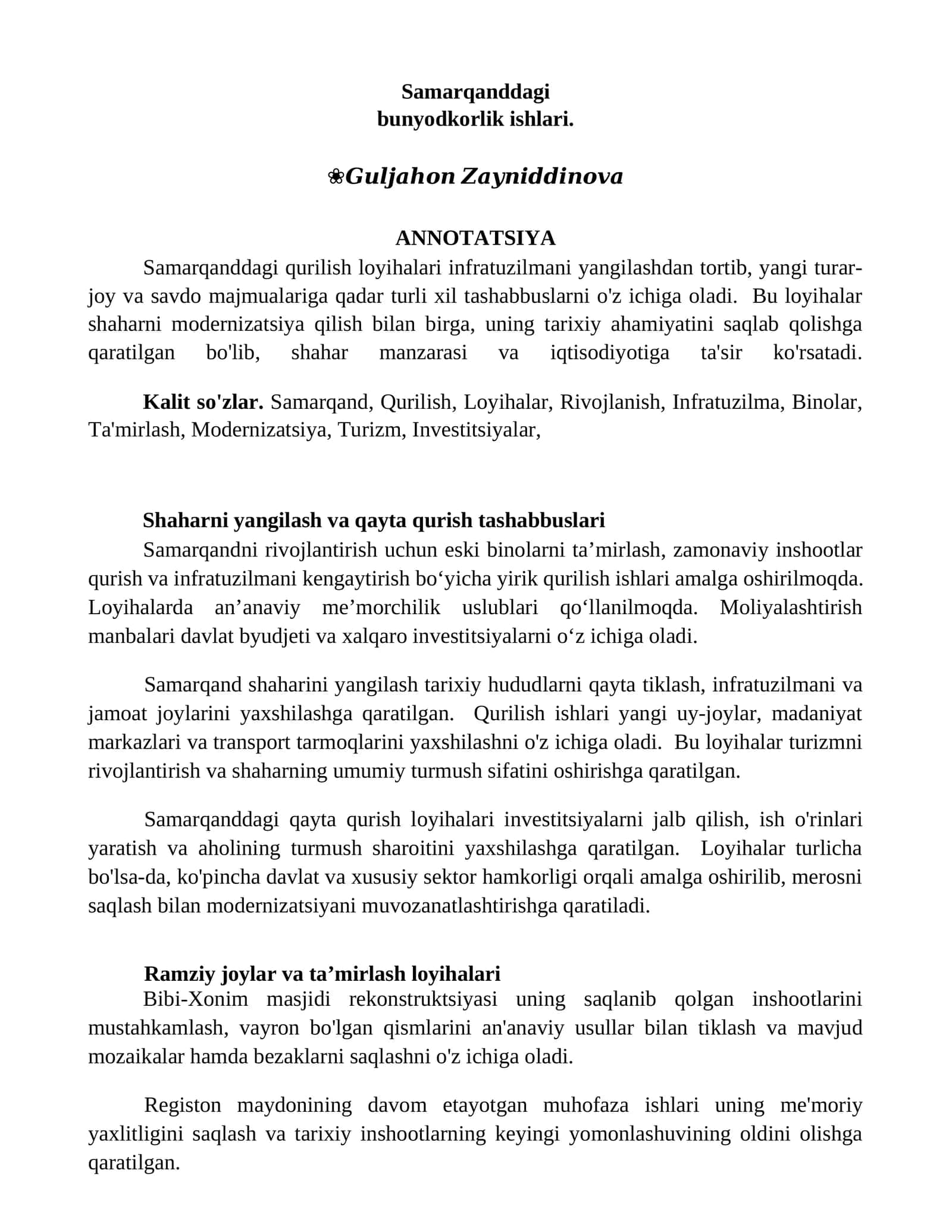 Samarqanddagi bunyodkorlik ishlari 1