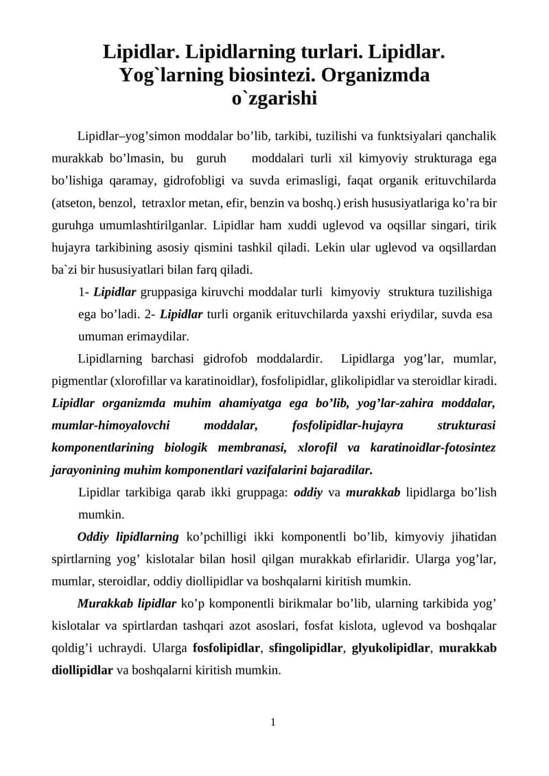 Lipidlar 1