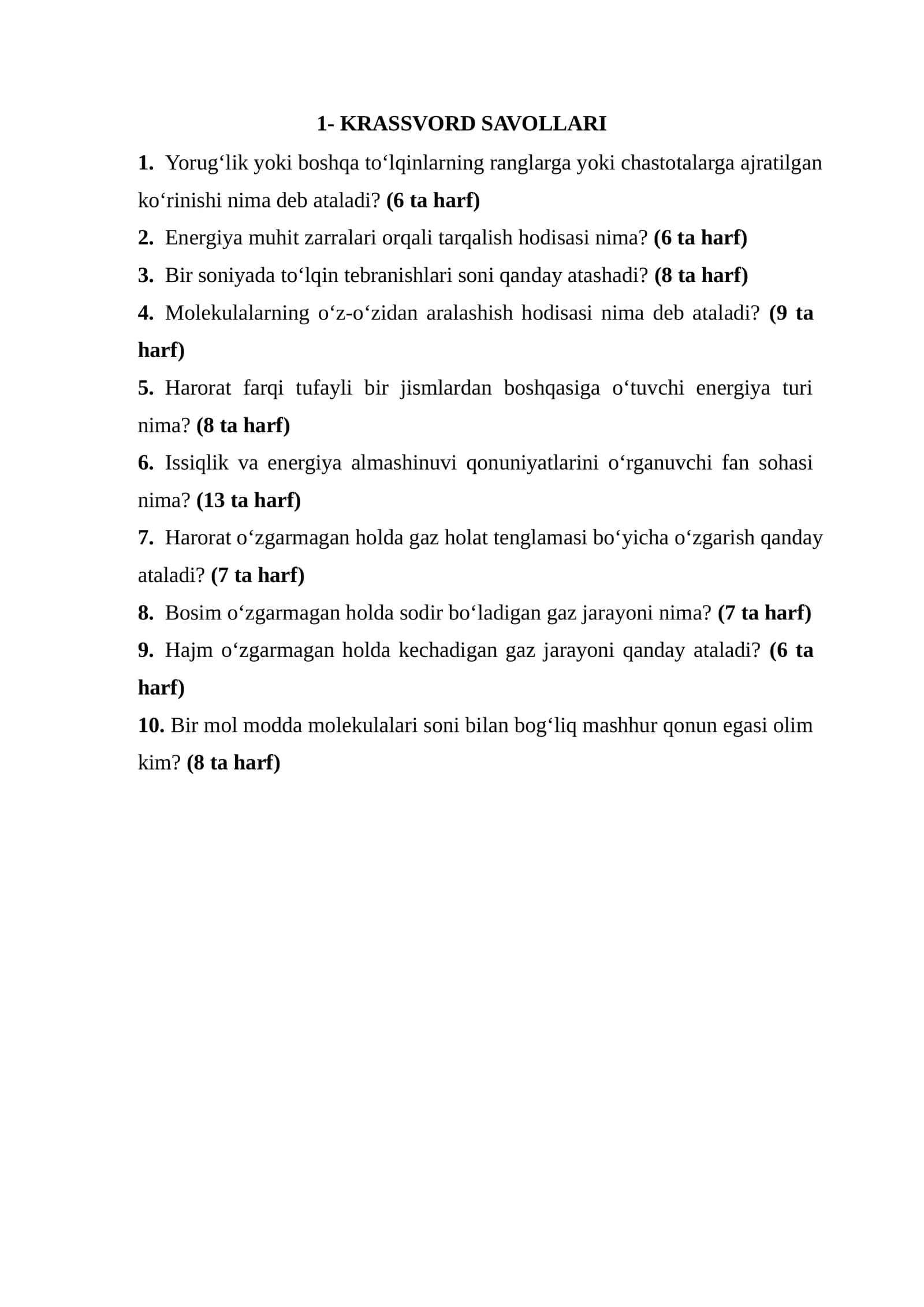 KRASSVORD SAVOLLARI 1
