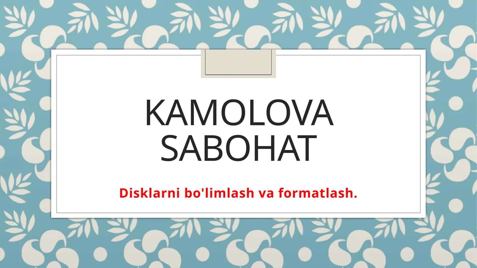 Disklarni bo'limlash va formatlash 1