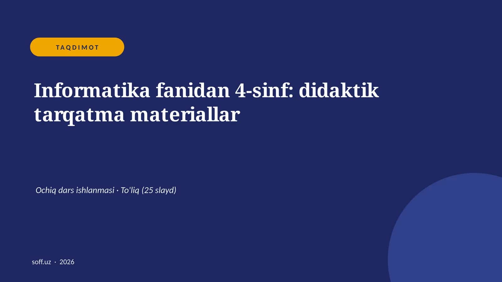 Informatika fanidan 4-sinf: didaktik tarqatma materiallar 1