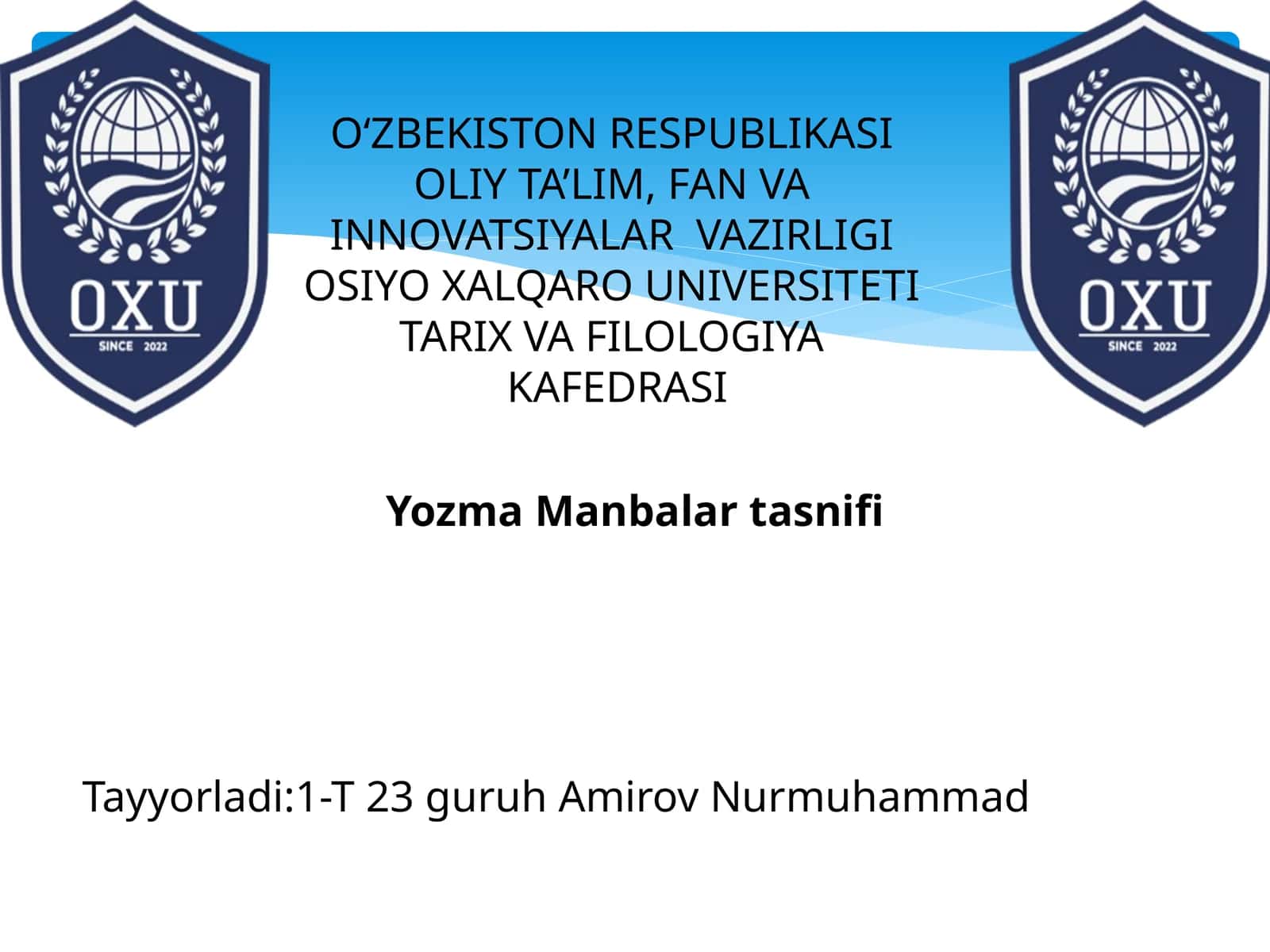 Yozma Manbalar tasnifi 1