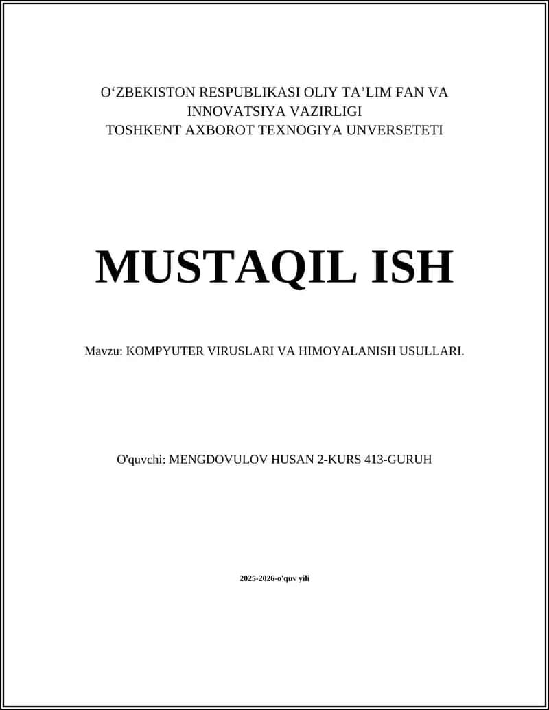 KOMPYUTER VIRUSLARI VA HIMOYALANISH USULLARI 1
