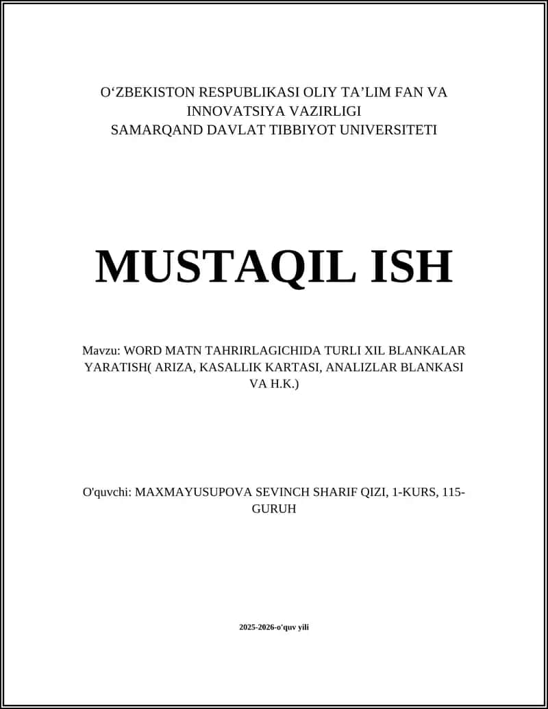 WORD MATN TAHRIRLAGICHIDA TURLI XIL BLANKALAR YARATISH 1