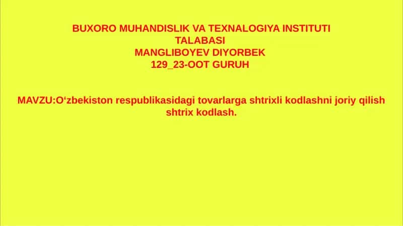 O‘zbekiston respublikasidagi tovarlarga shtrixli kodlashni joriy qilish shtrix kodlash 1