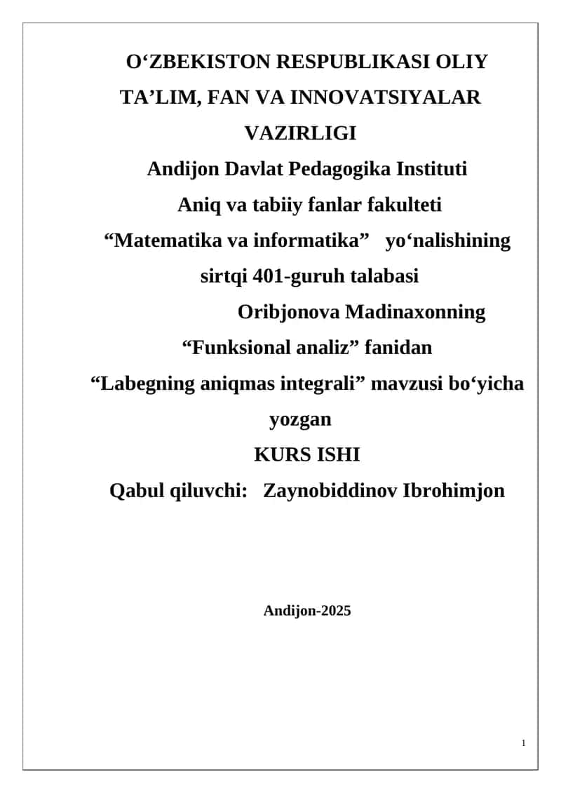Lebegning aniqmas integrali 1