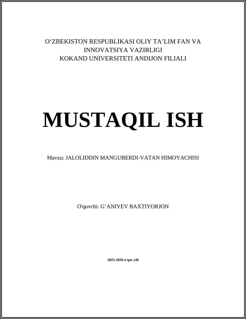 JALOLIDDIN MANGUBERDI-VATAN HIMOYACHISI 1