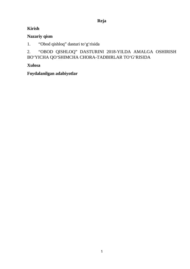 Obod qishloq dasturi 1