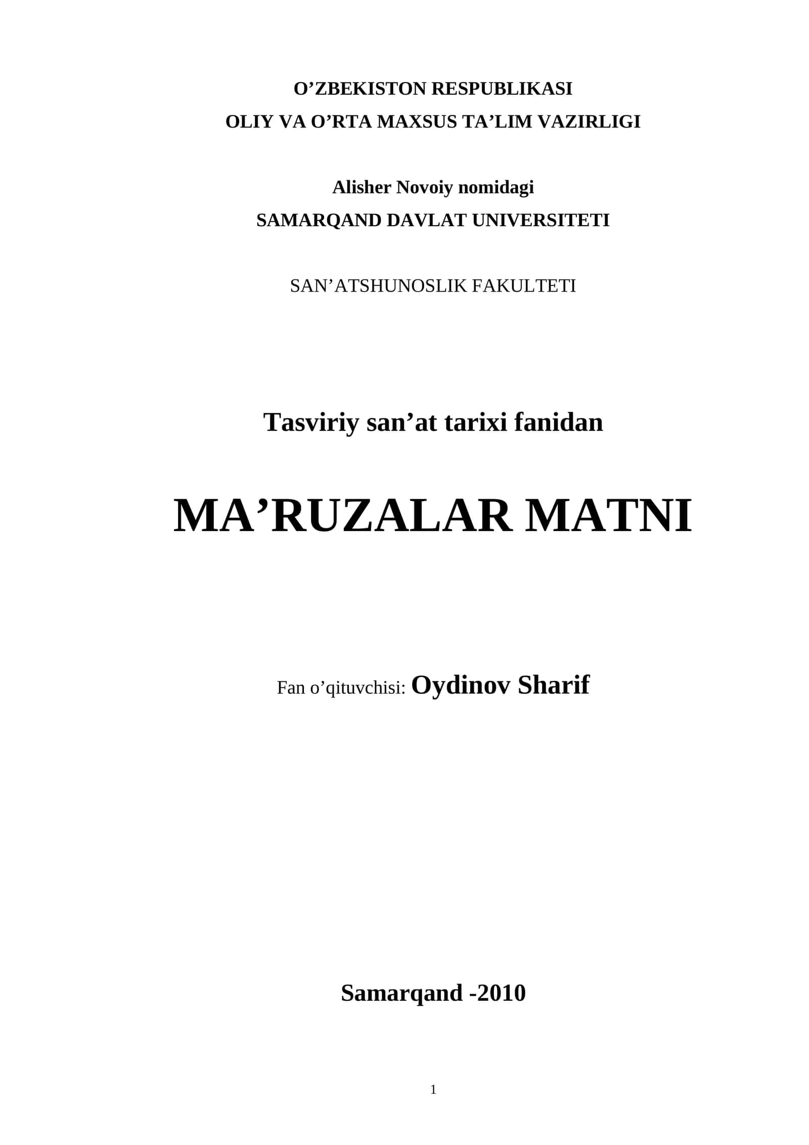 Tasviriy san’at tarixi fanidan 1