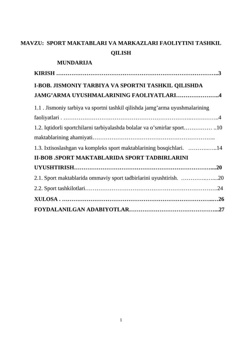 SPORT MAKTABLARI VA MARKAZLARI FAOLIYTINI TASHKIL QILISH 1
