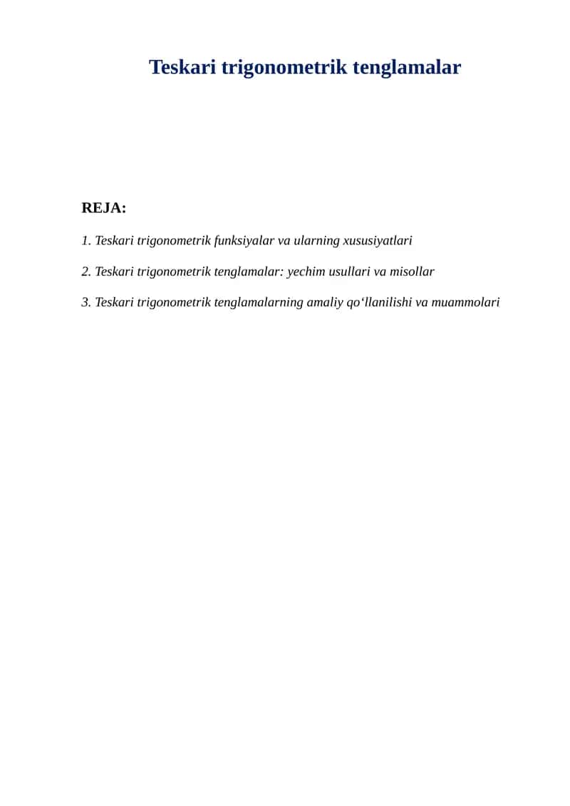 Teskari trigonometrik tenglamalar 1