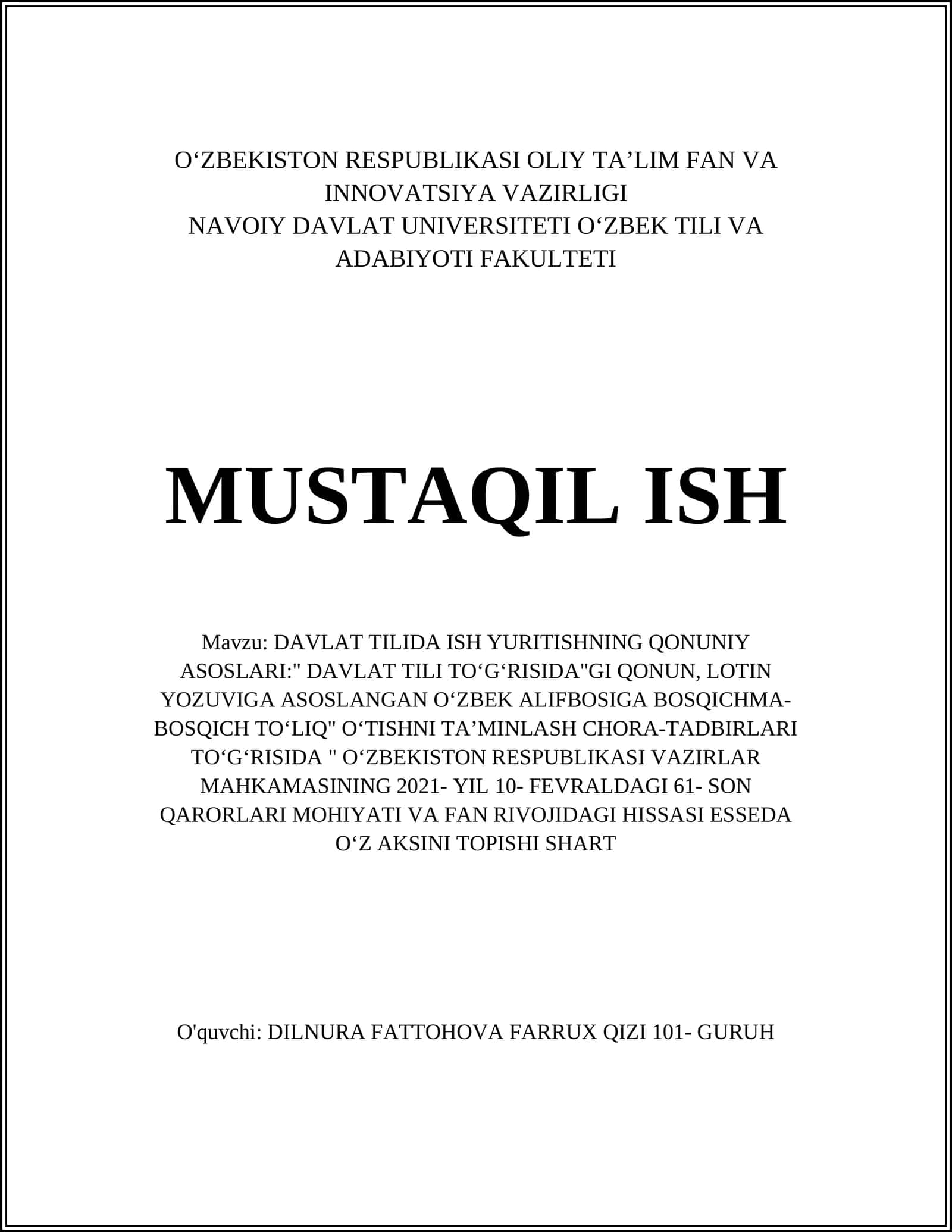 DAVLAT TILIDA ISH YURITISHNING QONUNIY ASOSLARI 1