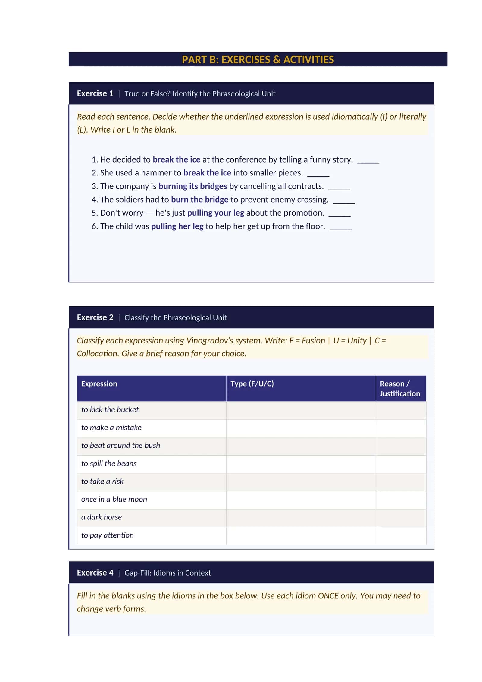 PART B: EXERCISES & ACTIVITIES 1
