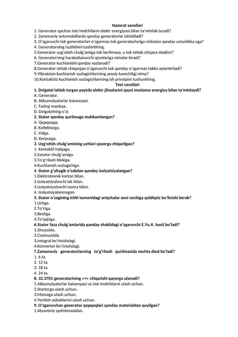 Generator savollari 1