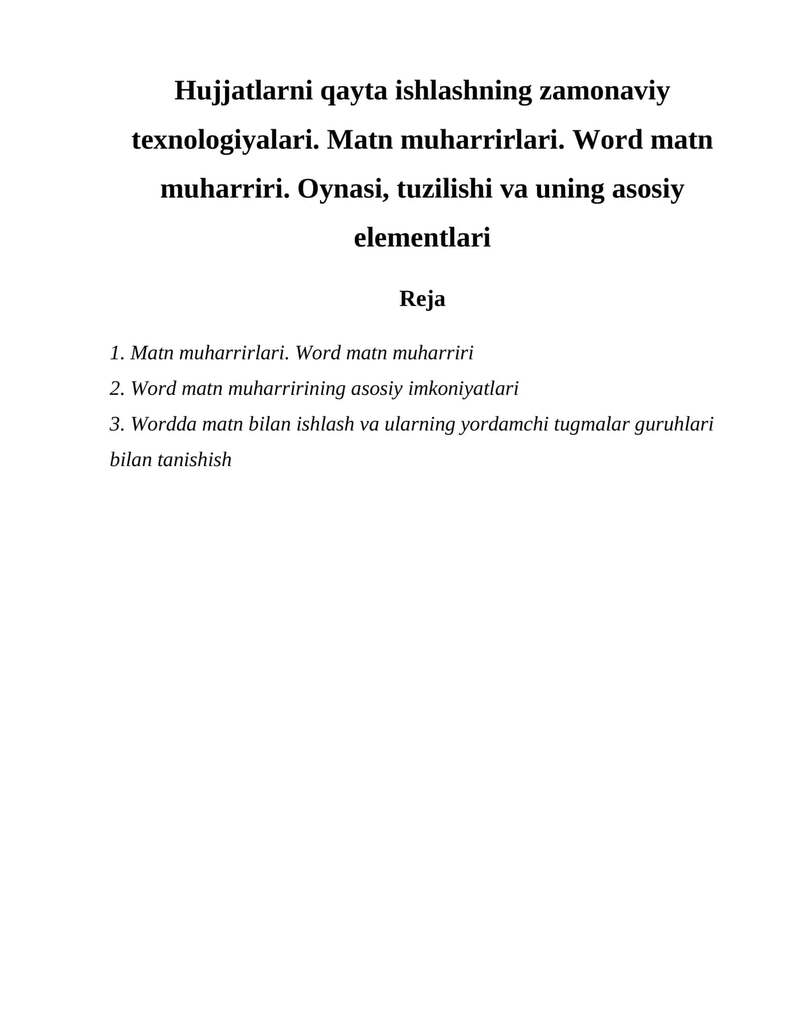 Matn muharrirlari. Word matn muharriri 1