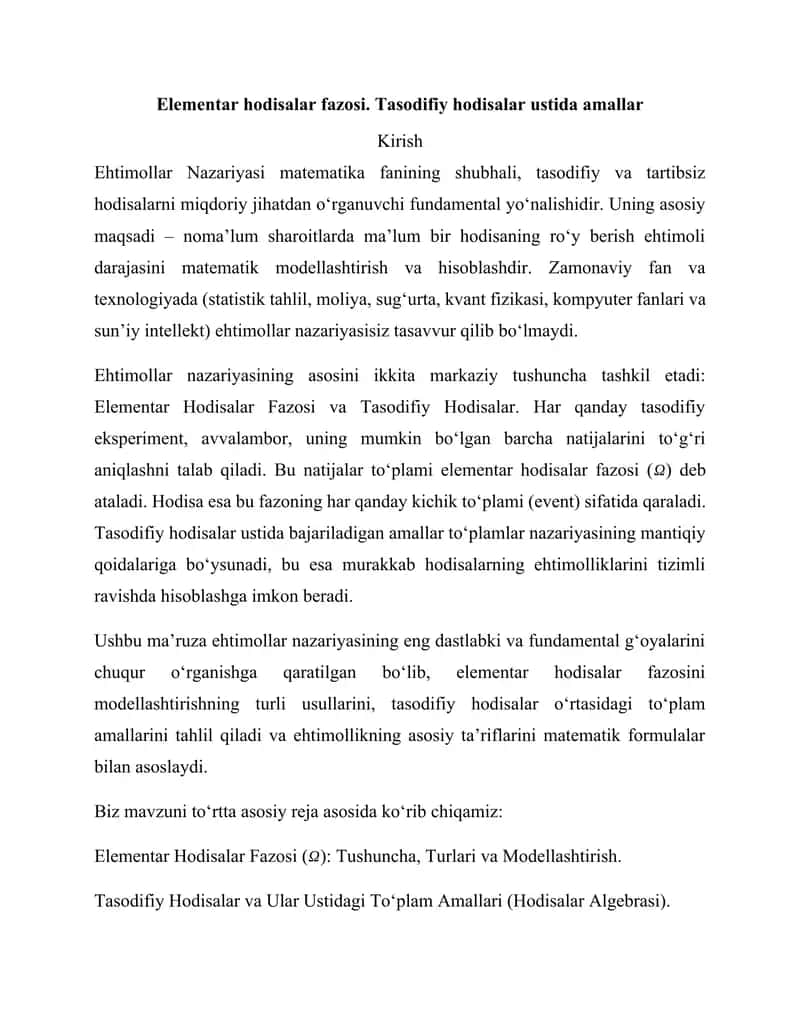 Elementar hodisalar fazosi 1